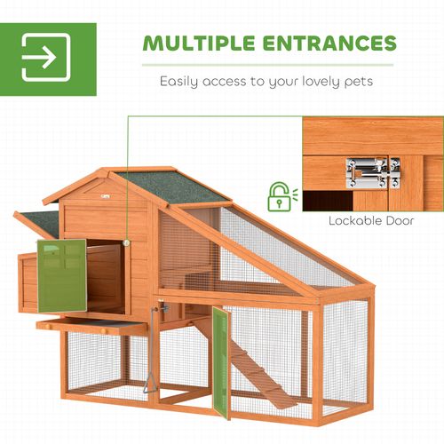 PawHut Wooden Chicken Coop with Run, Nesting Box, Slide - out Tray, Ramp - Dandys Landscape Supplies