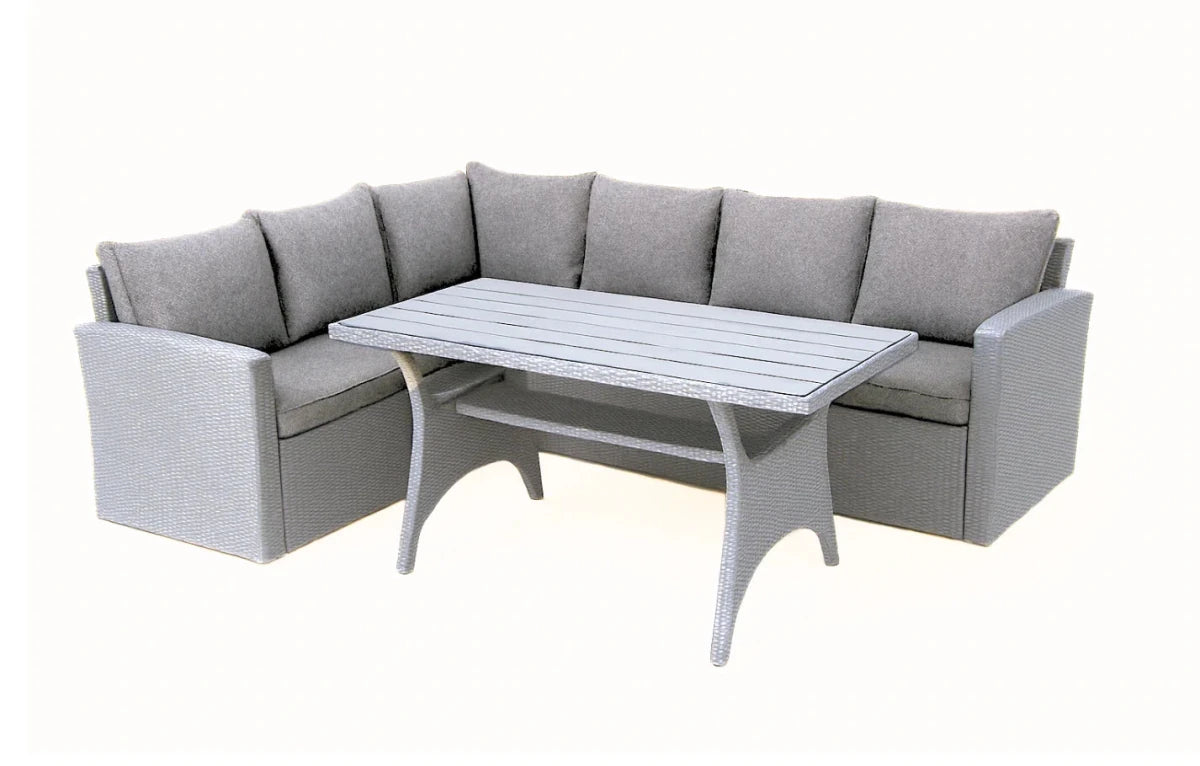 Stockholm 6 Seater Grey Rattan Corner Garden Dining and Lounge Set - Dandys Landscape Supplies