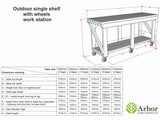 Indoor/outdoor workbench, pressure treated bench with wheels