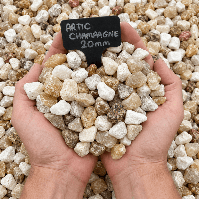 Arctic Champagne Gravel Sample - Dandy's Topsoil & Landscape Supplies