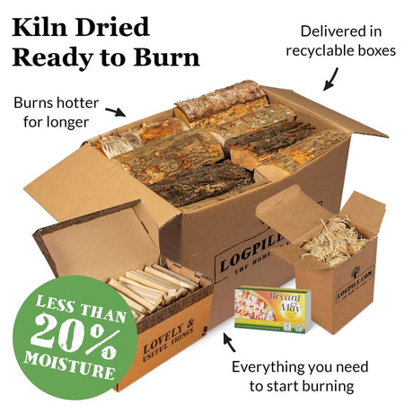 Fire Starter Kit. Kiln Dried Hardwood Logs, Kindling, Natural Firelighters and Matches - Dandys Landscape Supplies
