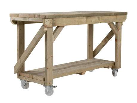 Indoor/outdoor workbench, pressure treated bench with wheels - Dandys Landscape Supplies