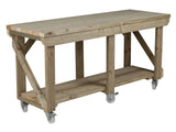 Indoor/outdoor workbench, pressure treated bench with wheels - Dandys Landscape Supplies