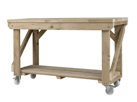 Indoor/outdoor workbench, pressure treated bench with wheels - Dandys Landscape Supplies