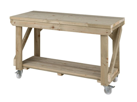 Indoor/outdoor workbench, pressure treated bench with wheels - Dandys Landscape Supplies