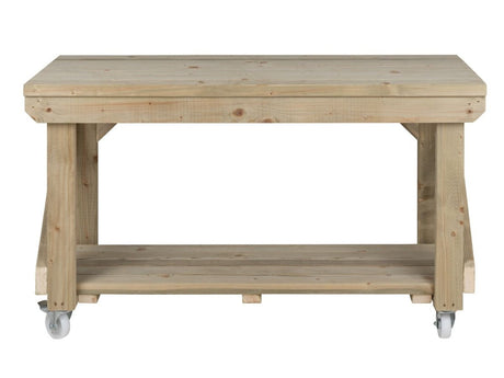 Indoor/outdoor workbench, pressure treated bench with wheels - Dandys Landscape Supplies