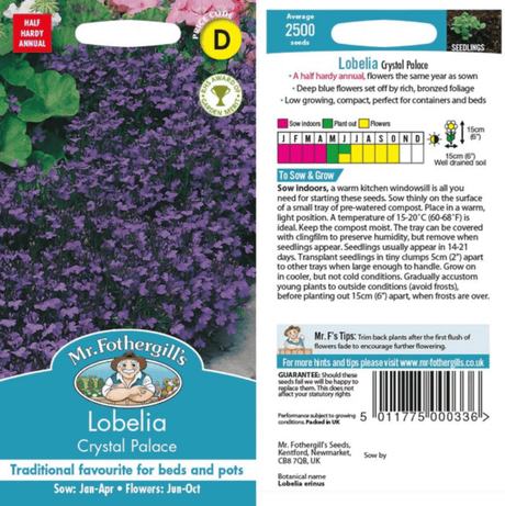 Lobelia Crystal palace Flower Seeds - Dandys Landscape Supplies