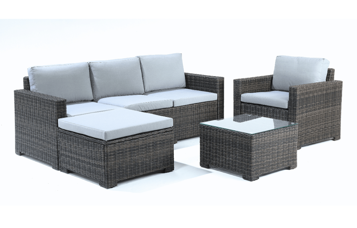 Marbella Grey 5 Seater Chaise Garden Sofa and Armchair Lounge Set - Dandys Landscape Supplies