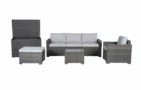 Marbella Grey 5 Seater Chaise Garden Sofa Set and Cushion Box Bundle - Dandys Landscape Supplies