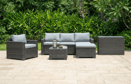 Marbella Grey 5 Seater Chaise Garden Sofa Set and Cushion Box Bundle - Dandys Landscape Supplies