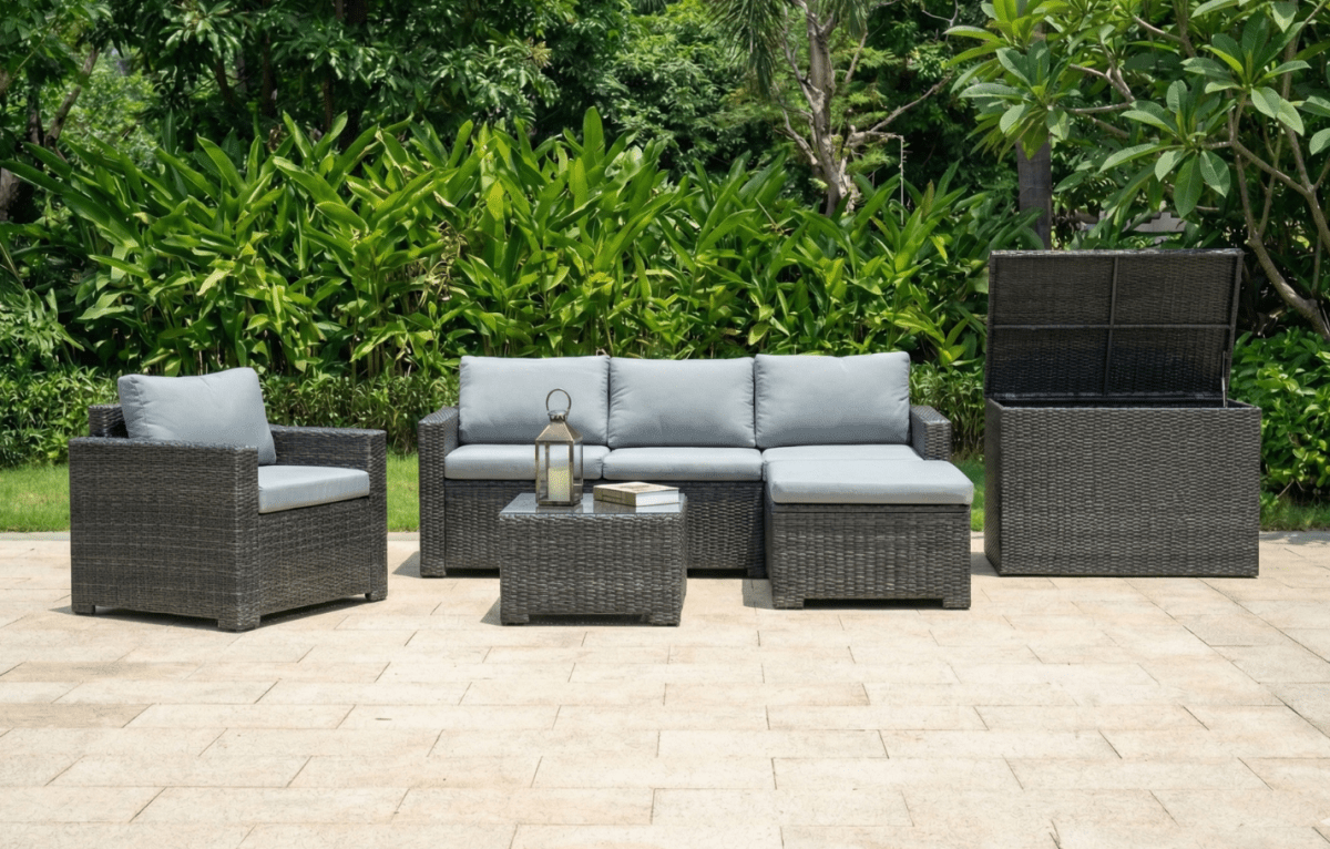 Marbella Grey 5 Seater Chaise Garden Sofa Set and Cushion Box Bundle - Dandys Landscape Supplies