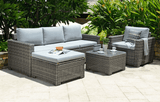 Marbella Grey 5 - Seater Garden Sofa Set with Ottoman and Cover Bundle - Dandys Landscape Supplies