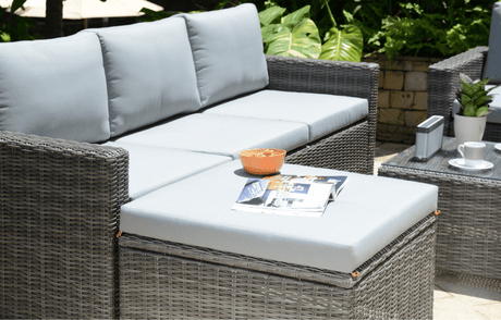 Marbella Grey 5 - Seater Garden Sofa Set with Ottoman and Cover Bundle - Dandys Landscape Supplies