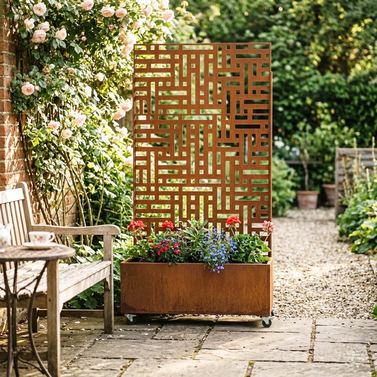Metal Indoor/Outdoor Privacy Screen with Plant Pot - 90cm x 180cm - Dandys Landscape Supplies