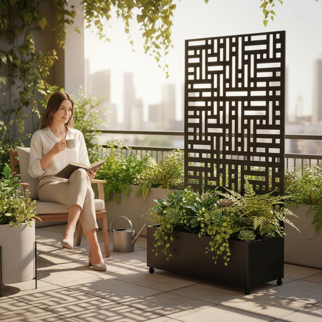Metal Indoor/Outdoor Privacy Screen with Plant Pot - 90cm x 180cm - Dandys Landscape Supplies