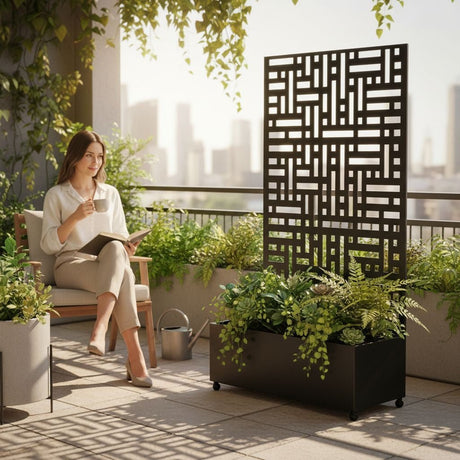 Metal Indoor/Outdoor Privacy Screen with Plant Pot - 90cm x 180cm - Dandys Landscape Supplies