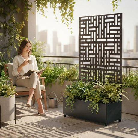 Metal Indoor/Outdoor Privacy Screen with Plant Pot - 90cm x 180cm - Dandys Landscape Supplies