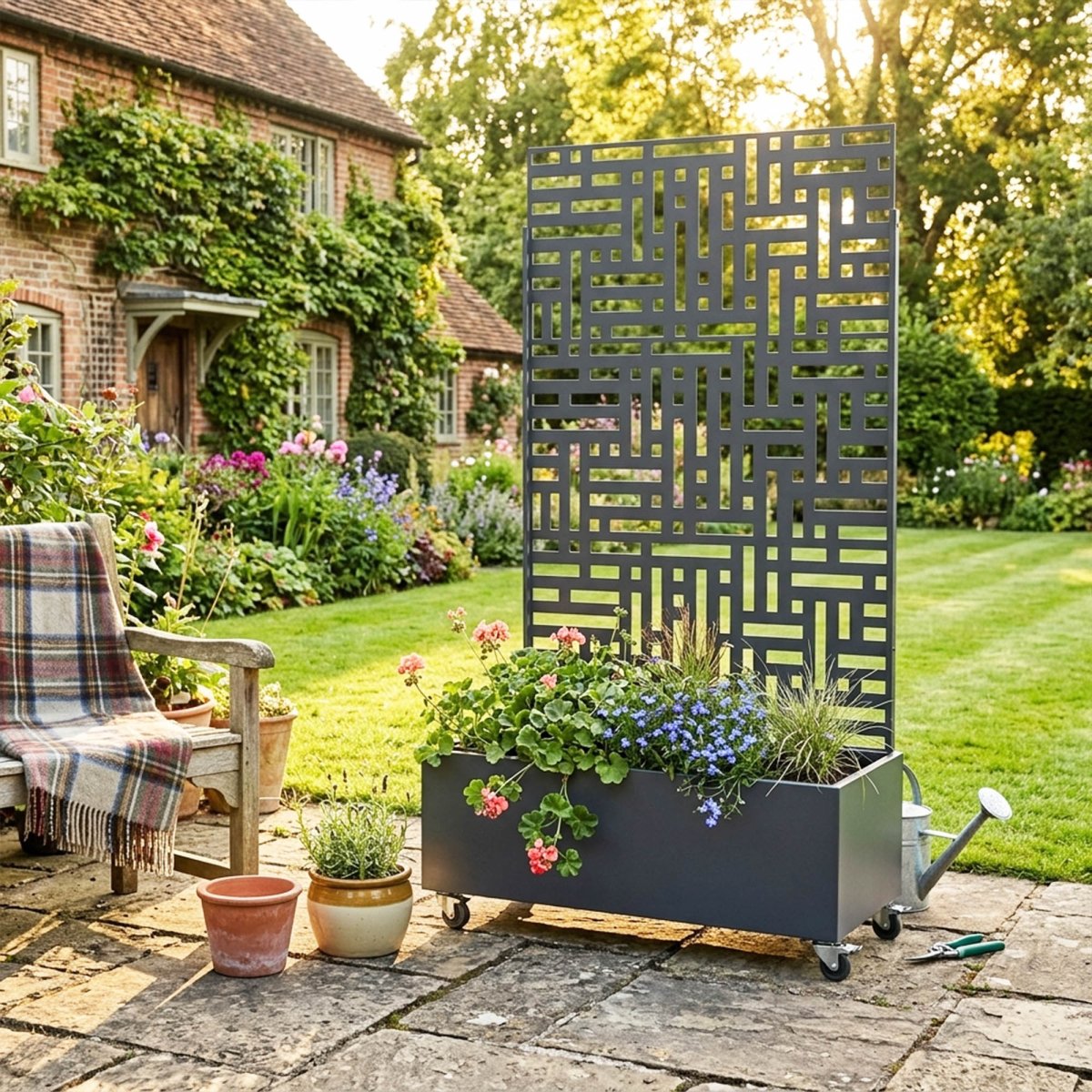 Metal Indoor/Outdoor Privacy Screen with Plant Pot - 90cm x 180cm - Dandys Landscape Supplies