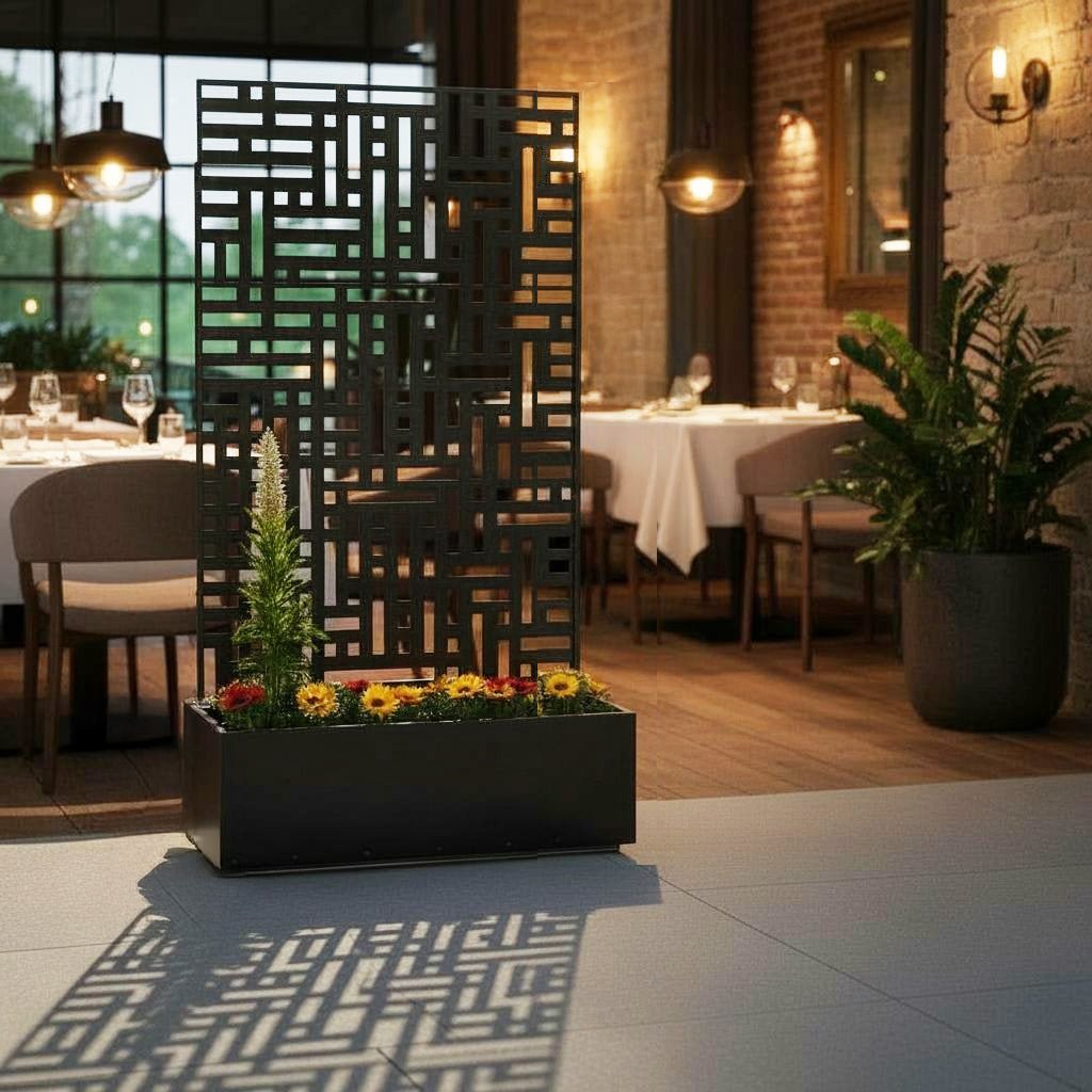 Metal Indoor/Outdoor Privacy Screen with Plant Pot - 90cm x 180cm - Dandys Landscape Supplies