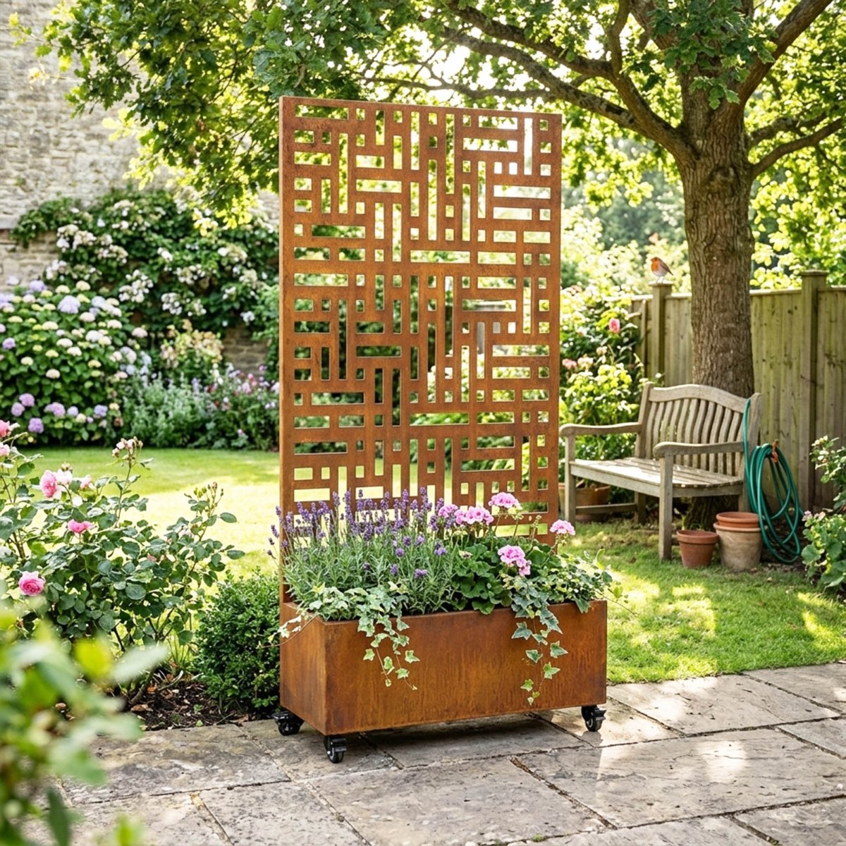 Metal Indoor/Outdoor Privacy Screen with Plant Pot - 90cm x 180cm - Dandys Landscape Supplies