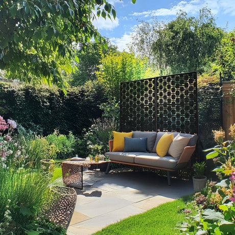 Metal Indoor/Outdoor Privacy Screen with Stand 120cm x 180cm - Squares - Dandys Landscape Supplies