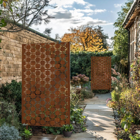 Metal Indoor/Outdoor Privacy Screen with Stand 120cm x 180cm - Squares - Dandys Landscape Supplies