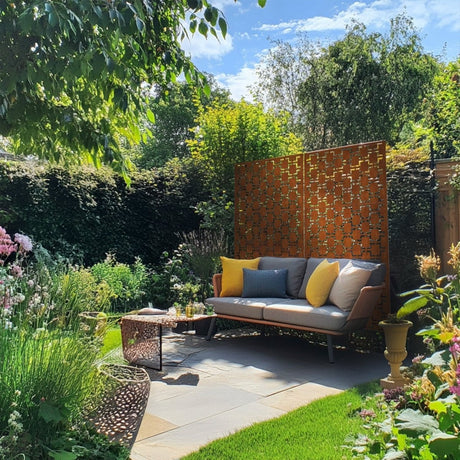 Metal Indoor/Outdoor Privacy Screen with Stand 120cm x 180cm - Squares - Dandys Landscape Supplies
