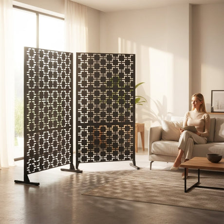 Metal Indoor/Outdoor Privacy Screen with Stand 120cm x 180cm - Squares - Dandys Landscape Supplies