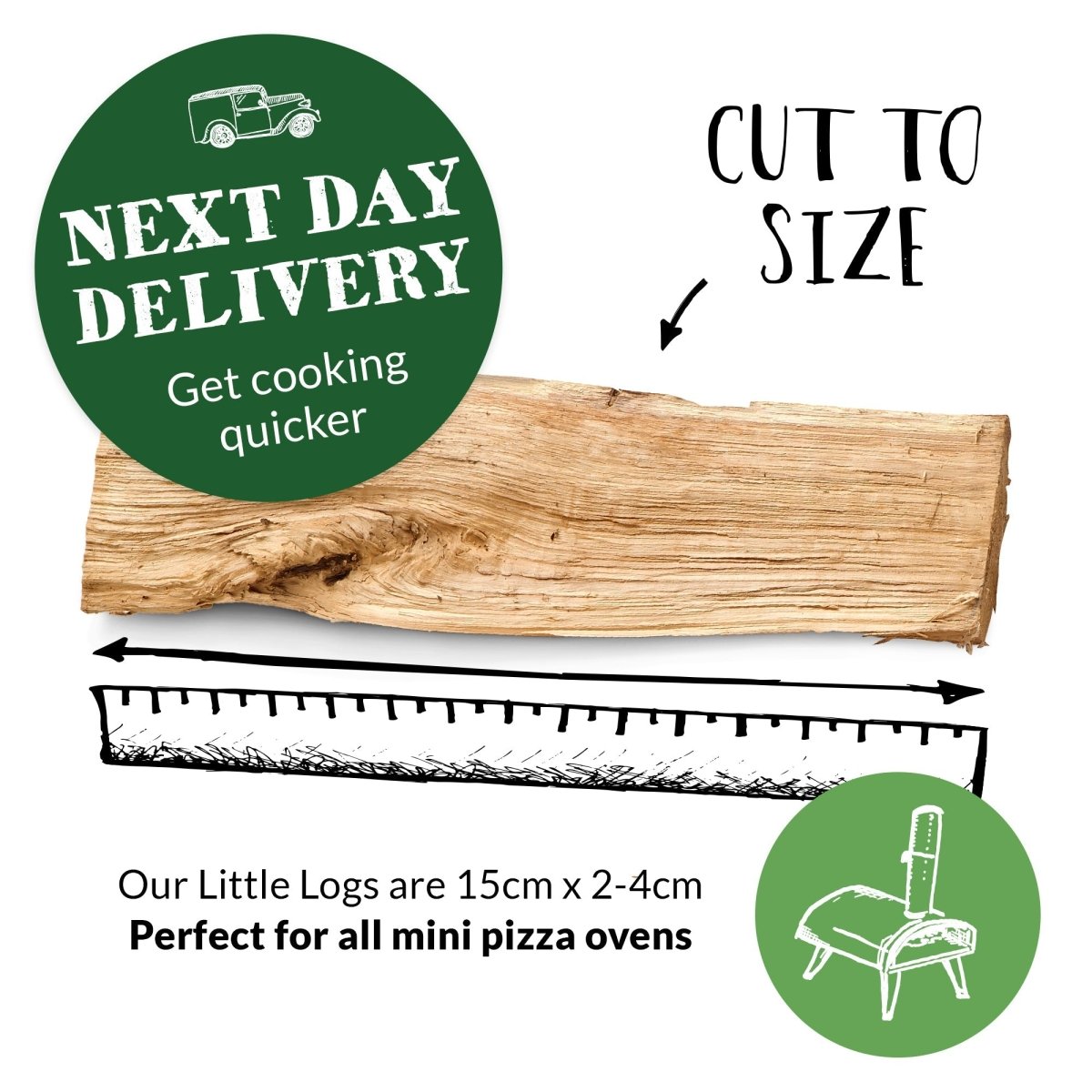 Oak Little Logs Starter Kit For Mini Pizza Ovens. 3 Boxes Little Logs, Natural Firelighters and Matches - Dandys Landscape Supplies