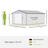 Outsunny 12.5 x 11.1ft Steel Sliding Door Storage Shed - Green - Dandys Landscape Supplies