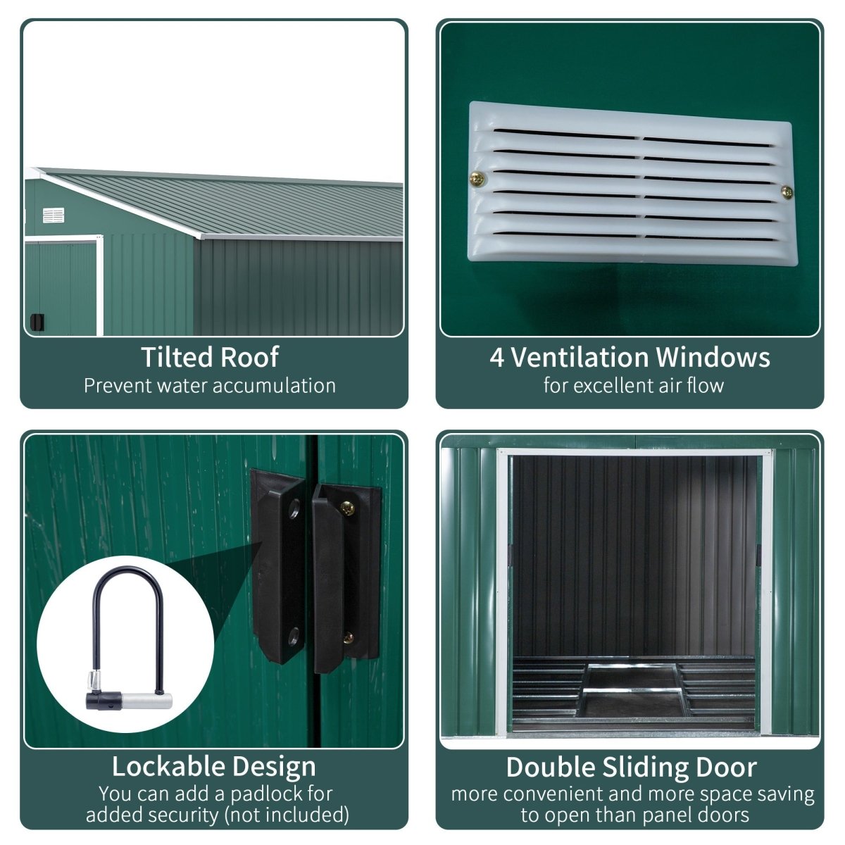 Outsunny 12.5 x 11.1ft Steel Sliding Door Storage Shed - Green - Dandys Landscape Supplies