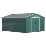 Outsunny 12.5 x 11.1ft Steel Sliding Door Storage Shed - Green - Dandys Landscape Supplies