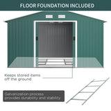 Outsunny 12.5 x 11.1ft Steel Sliding Door Storage Shed - Green - Dandys Landscape Supplies