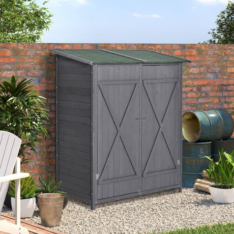 Outsunny 139 x 75 Fir Wood Garden Shed, with Asphalt Roof - Grey - Dandys Landscape Supplies