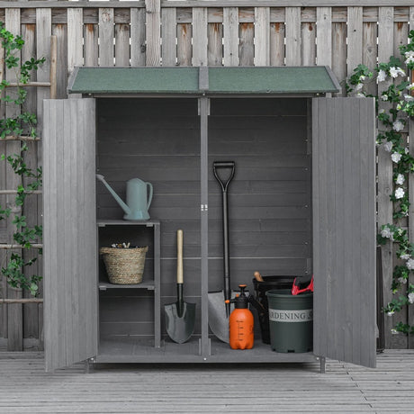 Outsunny 139 x 75 Fir Wood Garden Shed, with Asphalt Roof - Grey - Dandys Landscape Supplies