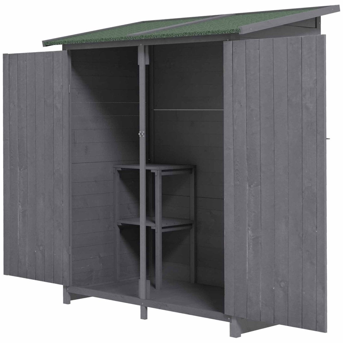 Outsunny 139 x 75 Fir Wood Garden Shed, with Asphalt Roof - Grey - Dandys Landscape Supplies