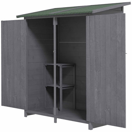Outsunny 139 x 75 Fir Wood Garden Shed, with Asphalt Roof - Grey - Dandys Landscape Supplies