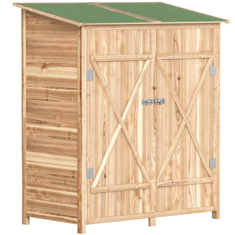 Outsunny 140 x 75 Fir Wood Garden Shed, with Asphalt Roof - Natural - Dandys Landscape Supplies