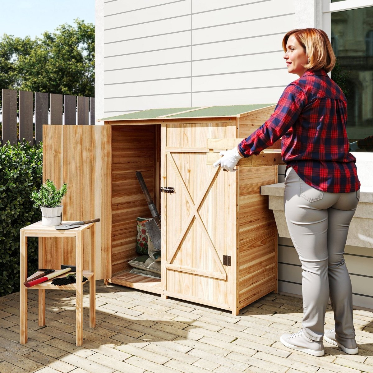 Outsunny 140 x 75 Fir Wood Garden Shed, with Asphalt Roof - Natural - Dandys Landscape Supplies