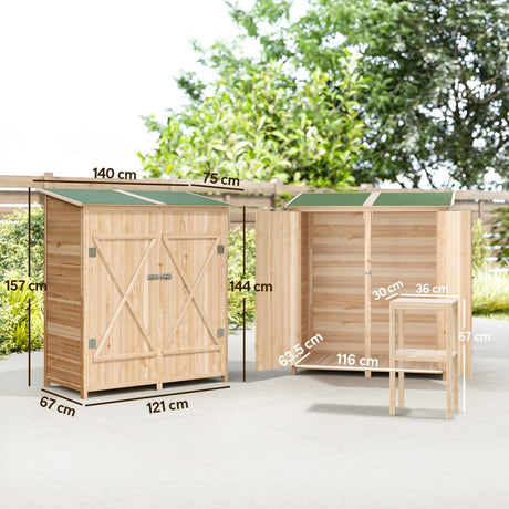 Outsunny 140 x 75 Fir Wood Garden Shed, with Asphalt Roof - Natural - Dandys Landscape Supplies