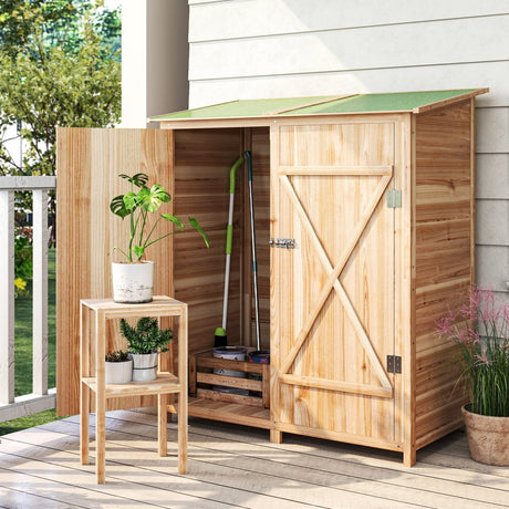 Outsunny 140 x 75 Fir Wood Garden Shed, with Asphalt Roof - Natural - Dandys Landscape Supplies