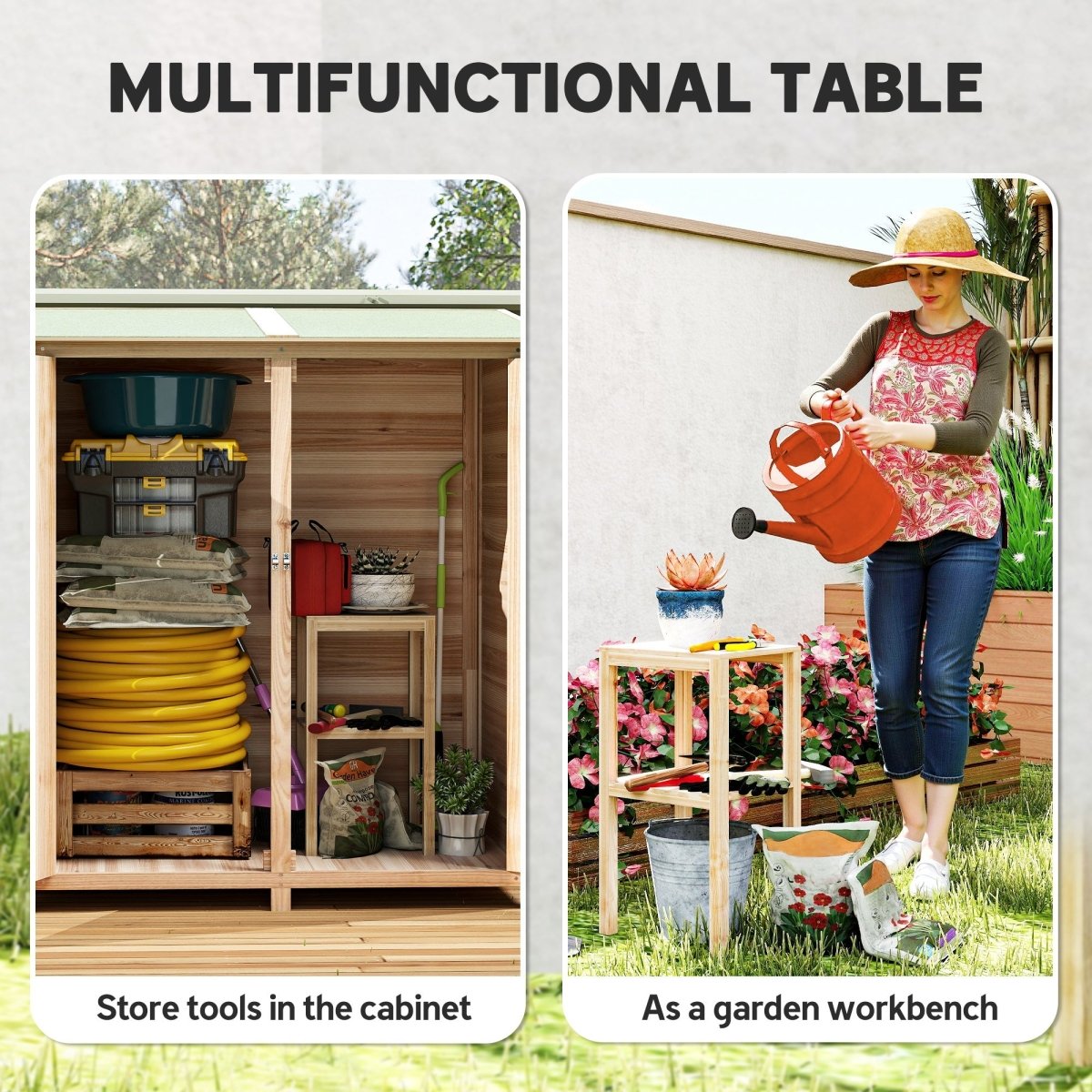 Outsunny 140 x 75 Fir Wood Garden Shed, with Asphalt Roof - Natural - Dandys Landscape Supplies