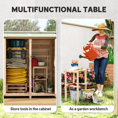 Outsunny 140 x 75 Fir Wood Garden Shed, with Asphalt Roof - Natural - Dandys Landscape Supplies
