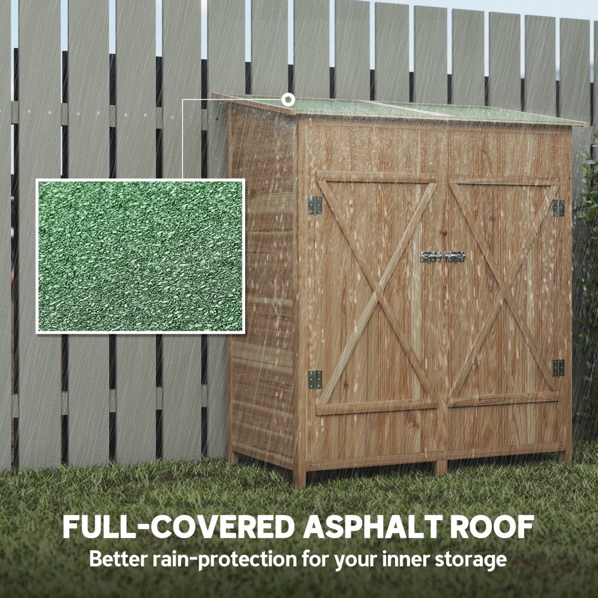 Outsunny 140 x 75 Fir Wood Garden Shed, with Asphalt Roof - Natural - Dandys Landscape Supplies