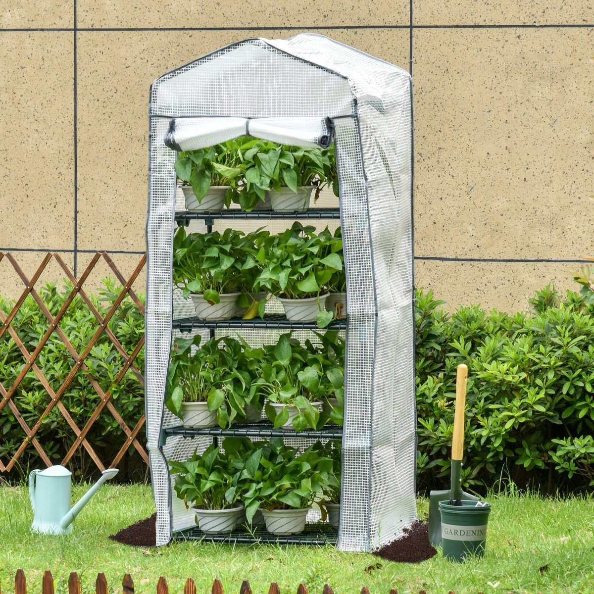 Outsunny 4 Tiers Mini Portable Greenhouse Compact Plant Grow Shed Metal Frame PE Cover 160H x 70L x 50Wcm - Dandys Landscape Supplies