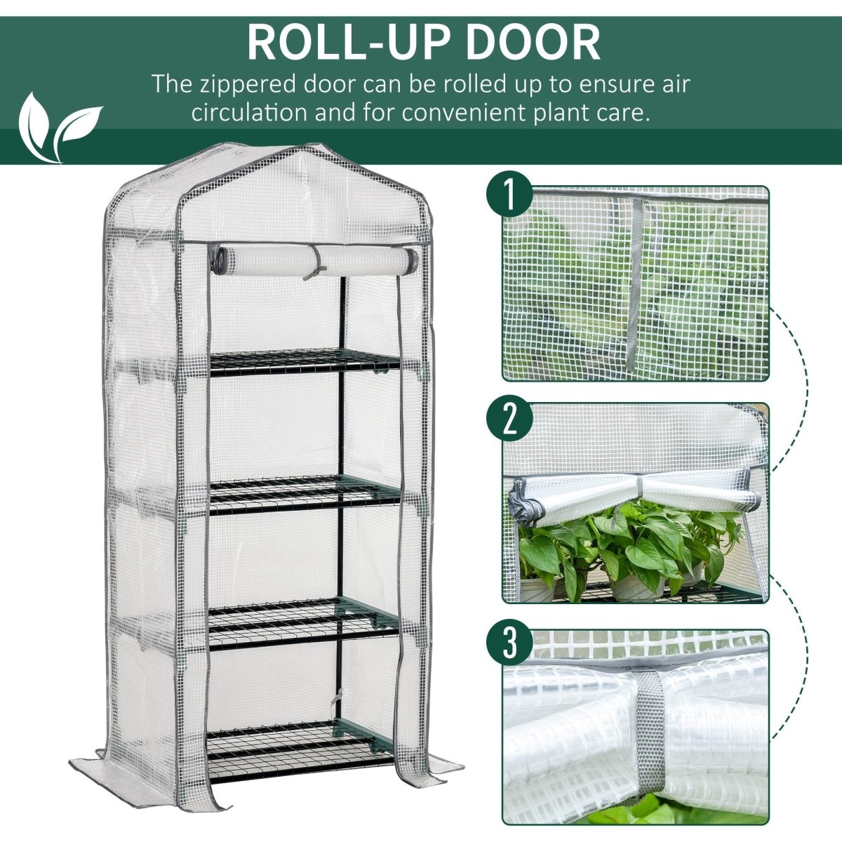Outsunny 4 Tiers Mini Portable Greenhouse Compact Plant Grow Shed Metal Frame PE Cover 160H x 70L x 50Wcm - Dandys Landscape Supplies