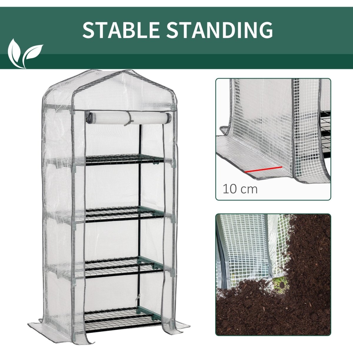 Outsunny 4 Tiers Mini Portable Greenhouse Compact Plant Grow Shed Metal Frame PE Cover 160H x 70L x 50Wcm - Dandys Landscape Supplies