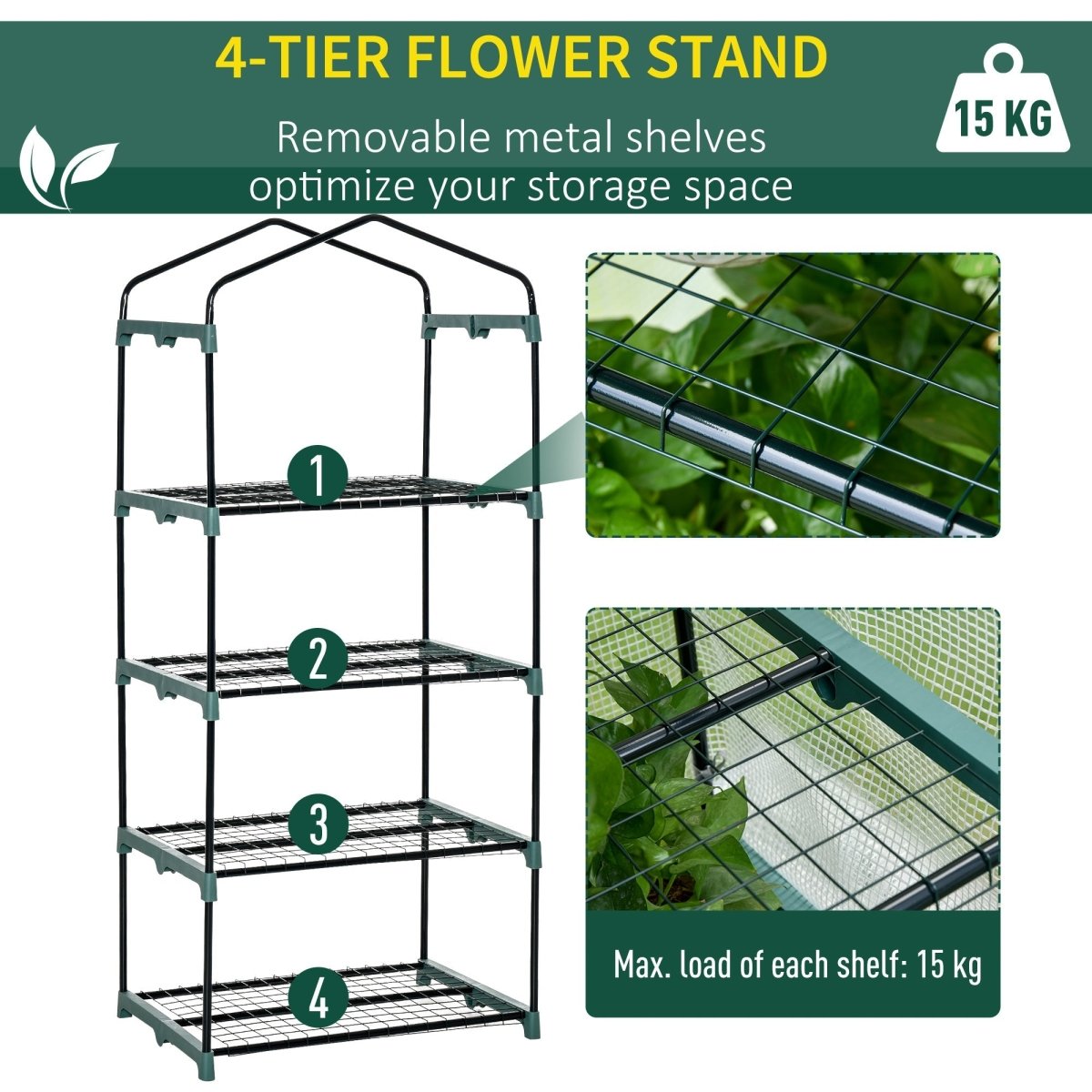Outsunny 4 Tiers Mini Portable Greenhouse Compact Plant Grow Shed Metal Frame PE Cover 160H x 70L x 50Wcm - Dandys Landscape Supplies