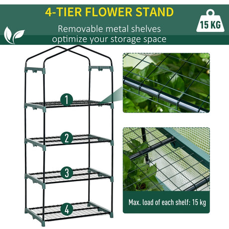 Outsunny 4 Tiers Mini Portable Greenhouse Compact Plant Grow Shed Metal Frame PE Cover 160H x 70L x 50Wcm - Dandys Landscape Supplies