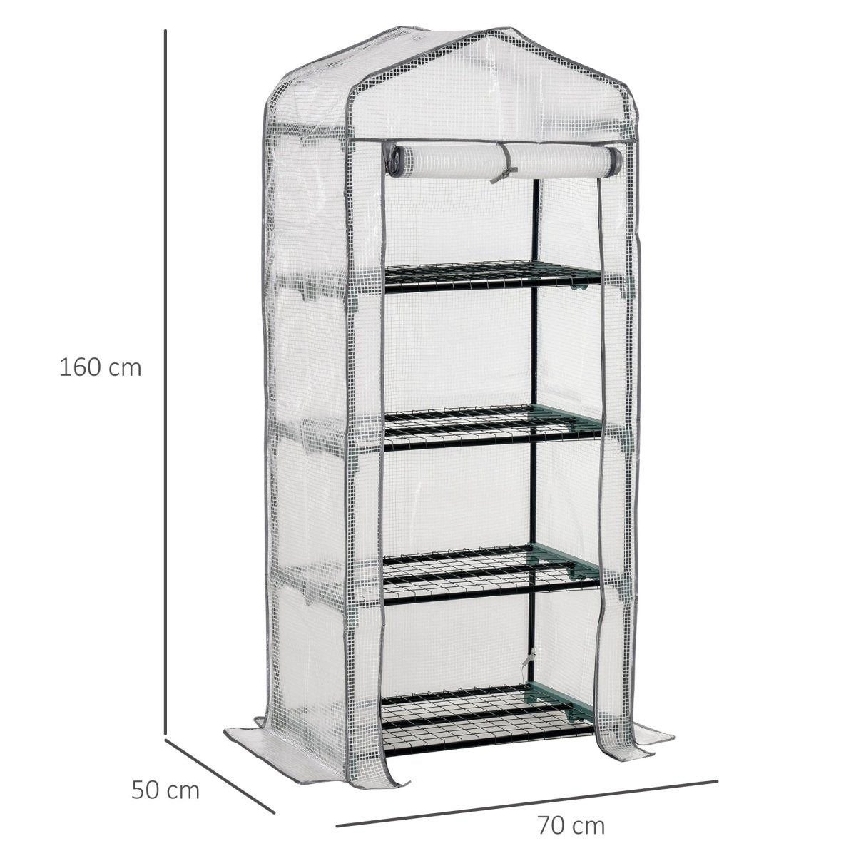 Outsunny 4 Tiers Mini Portable Greenhouse Compact Plant Grow Shed Metal Frame PE Cover 160H x 70L x 50Wcm - Dandys Landscape Supplies